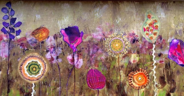 Anja's mixed media painting Fantasy Flowers Brave Art Academy