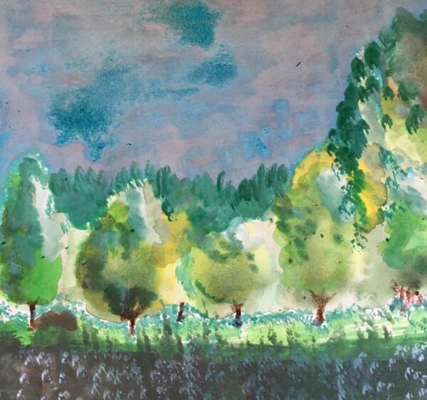 Marion painting Trees in the Light - Brave Art Academy